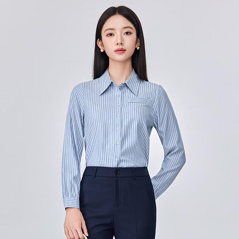 Teluoman Women s Blue Striped Long-Sleeve Shirt XL