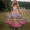 Women’s V Neck Sleeveless Maxi Dress with Adjustable Spaghetti Straps and Floral Print for Summer Beach Wear