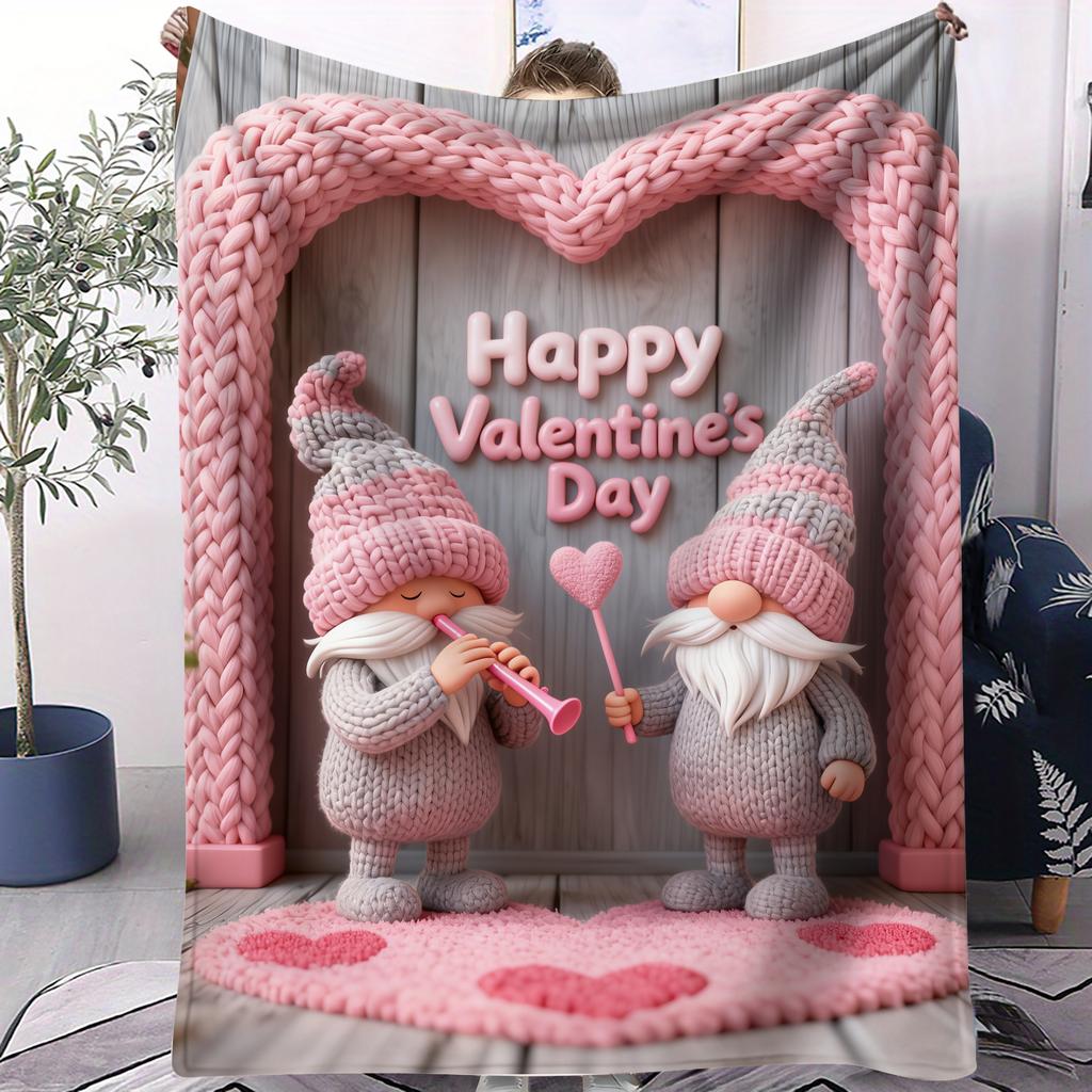 Valentines Day Romantic Love Gnome Printed Blanket Quality Cozy Soft Warm Flannel Blanket Throw Blanket For Room Office Campin