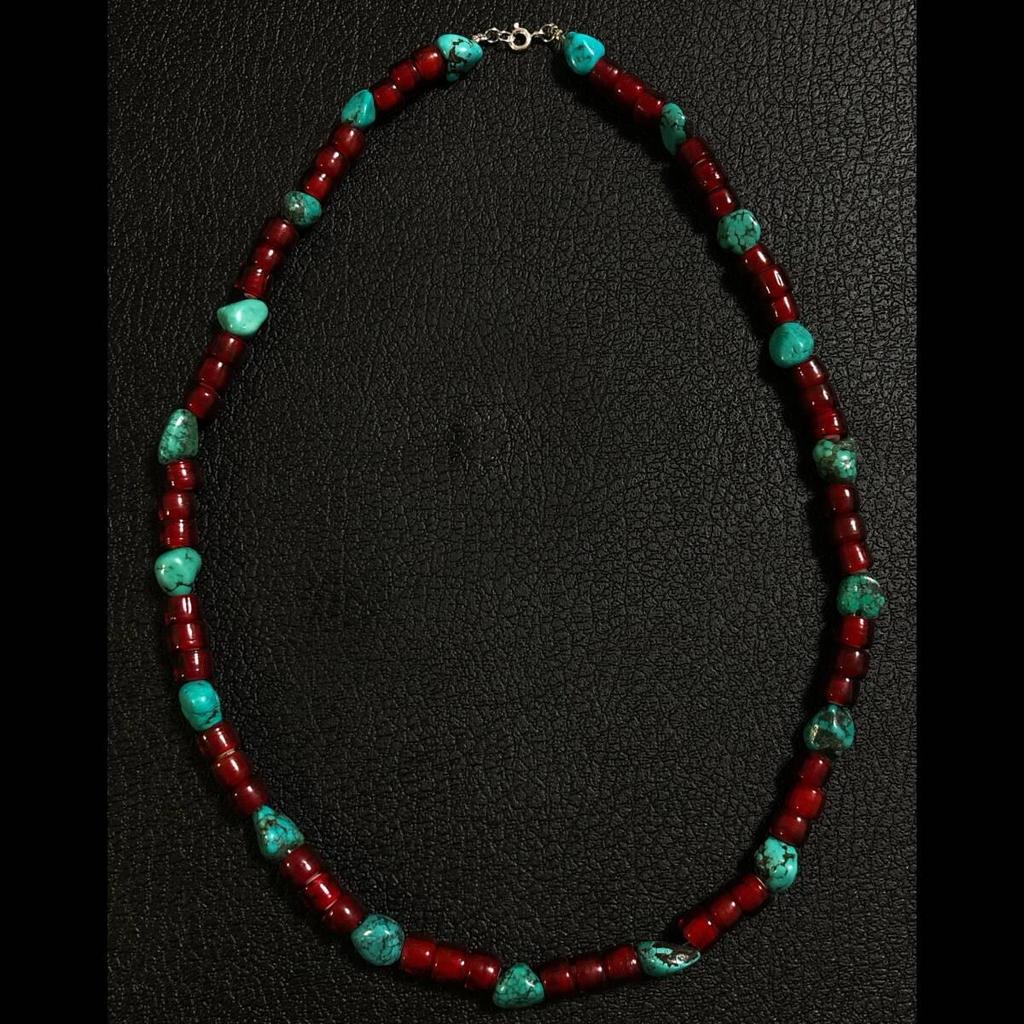 Used Turquoise Turquoise Necklace Indian Jewelry Zuni Navajo Karen Tribe White Hearts Beads Silver 925 Sterling silver