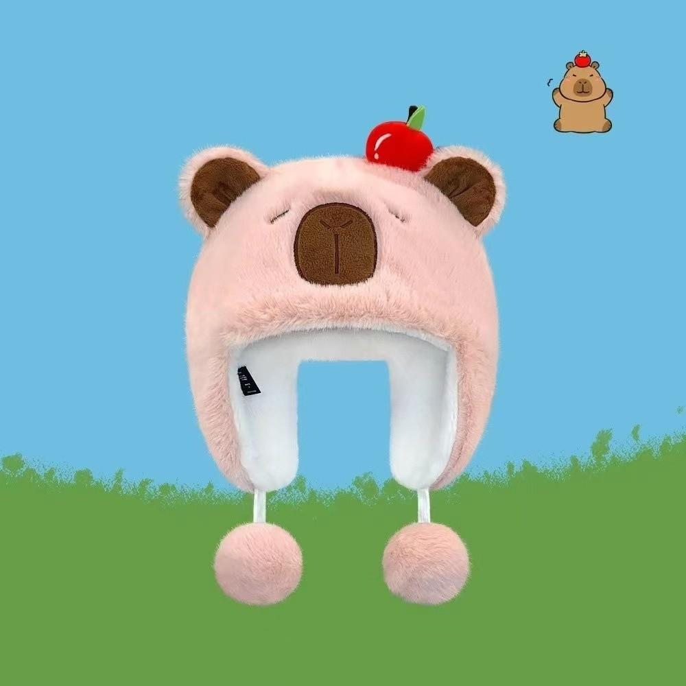 New Windproof Bonnet Cap Coldproof Warm Pullover Hat Plush Capybara Fluffy Ear Protection Cap Women