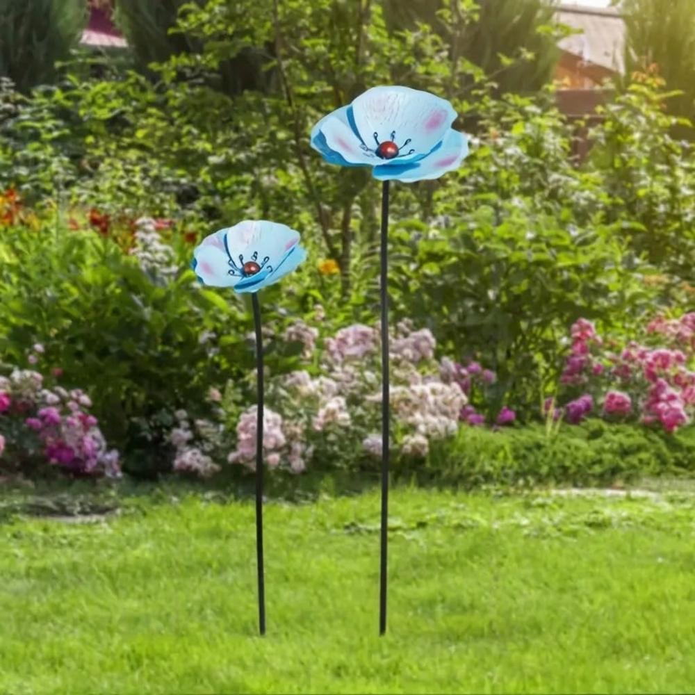 

2Pcs Large Garden Metal Flower Stakes Weather-resistant Artificial Flower Ornaments Patio синий