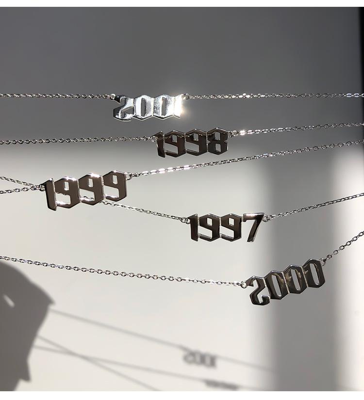 

Ожерелье из стерлингового серебра 925 пробы с годом - Женская цепочка на ключицу в холодном стиле, подарок на годовщину Model 1999