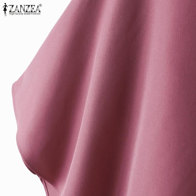 ZANZEA Lässige Bluse für Damen mit U-Boot-Ausschnitt, 3/4-Ärmeln, einfarbig, locker und unregelmäßigem Saum