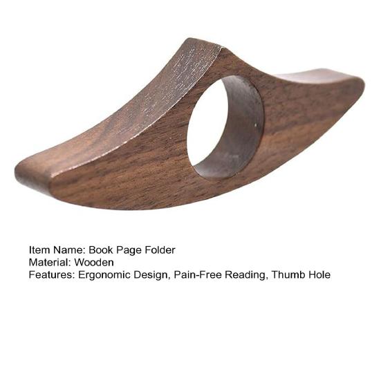 Wooden Book Page Holder Ergonomic Thumb Ring Portable Lightweight Book Page Folder Reading Comfort Accessory