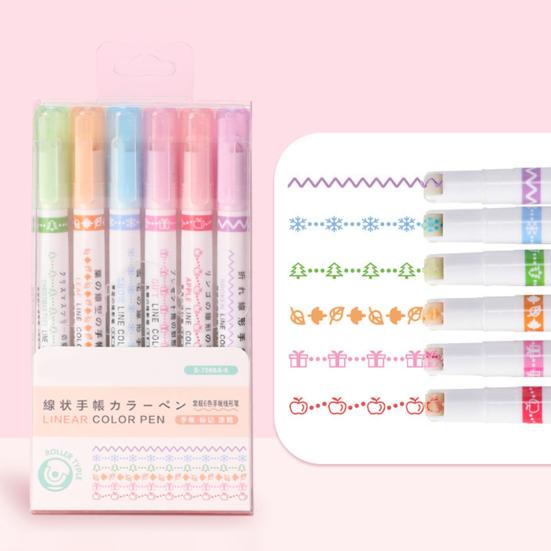 Highlighter Pen Set Wave Flower Border Markers for Journaling Multi-Color Smooth Writing Creative Drawing Tool for Scrapbooking & DIY Crafts