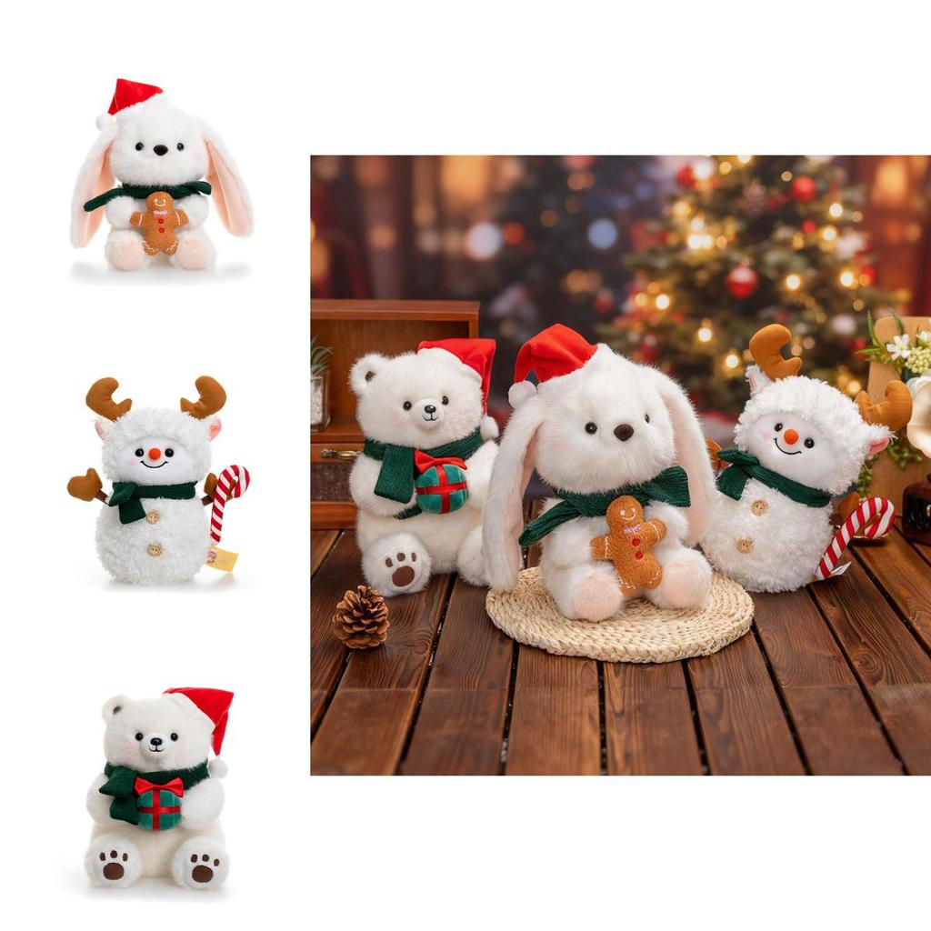 Christmas Plush Bear Snowman Soft Toy With Pp Cotton Filling For Holiday Gift