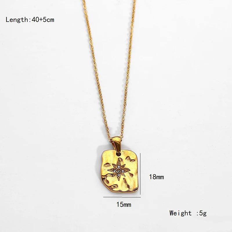 INS Light Luxury Rose Flower Sun Double Ring Pendant Necklace, 18K Gold-Plated Stainless Steel, Waterproof Clavicle Chain