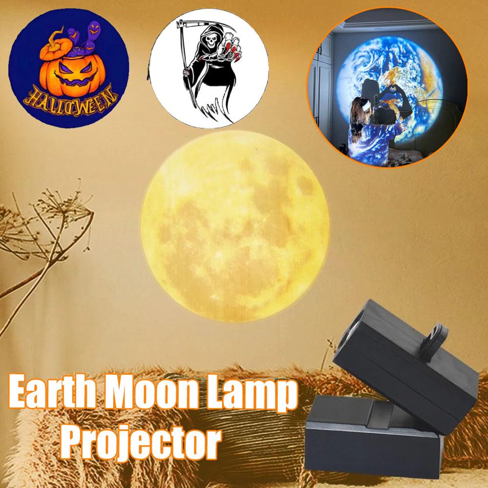 Rechargeable Projector Lamp Earth & Moon Night Light Projector, Creative Atmosphere Lamp for Home Decor