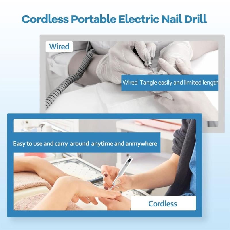 Professional Cordless Nail Drill Machine With 12 Pieces And 36 Sanding Bands For Manicure Pedicure At Home Or Salon