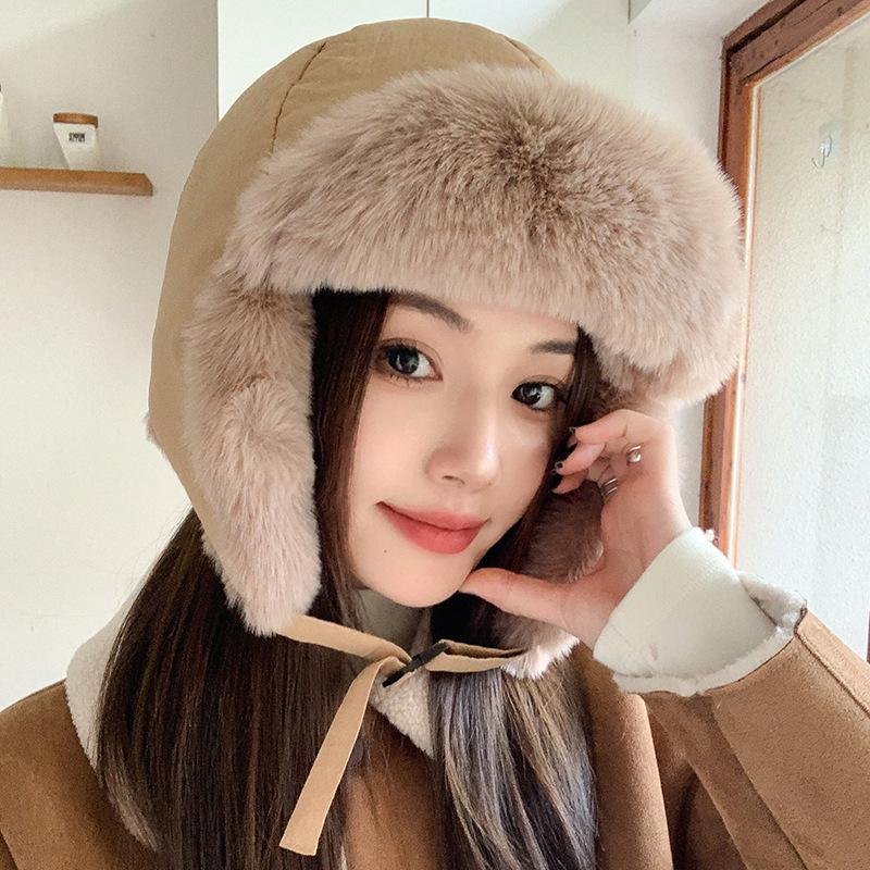 Cute and Sweet Warm Hat for Women's Winter Outdoor Thick Ear Protection Ski Hat Korean Edition Warm Plush Hat