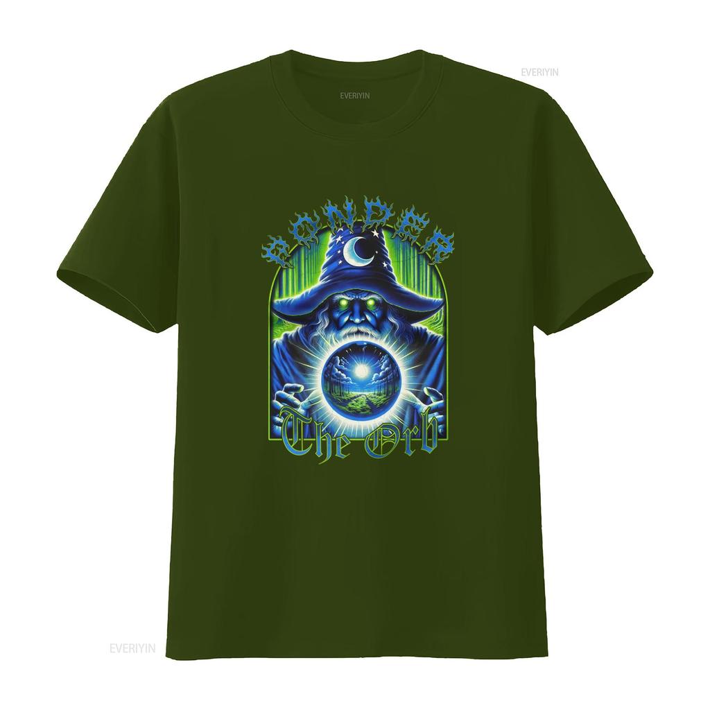 Vintage 80er Jahre Stil Zauberer Blau Ästhetik T-Shirt Extra Großer Druck mit Denke über die Kugel Design vintage Gewaschen Stilvoll homme