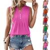 Ärmellose V-Ausschnitt-Bluse mit Faltenfront und Knopfdetails Leichtes Sommerhemd für Damen Lässiges Oberteil