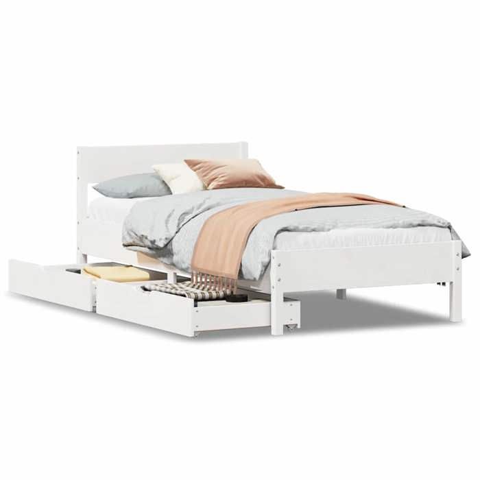 VidaXL Cadre de lit et tête de lit blanc 100x200 cm bois de pin massif, meuble de chambre à coucher, sommier, lit en bois, 3301756