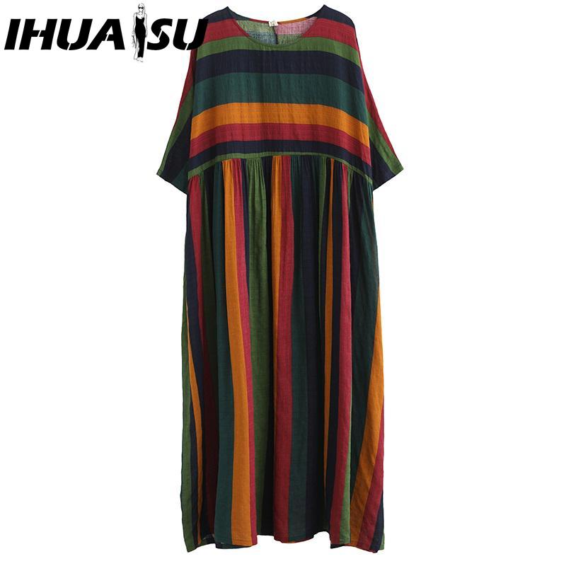 IHUASU Damenmode Sommer Frühling Kurzarm Rundhals Freizeitkleider Anteef Leichtes Oversize-Kleid