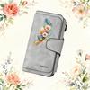 Feather and floral pattern women's long wallet| Multifunctional portable snap-button coin purse, birthday gift, suitable for daily commuting, with a