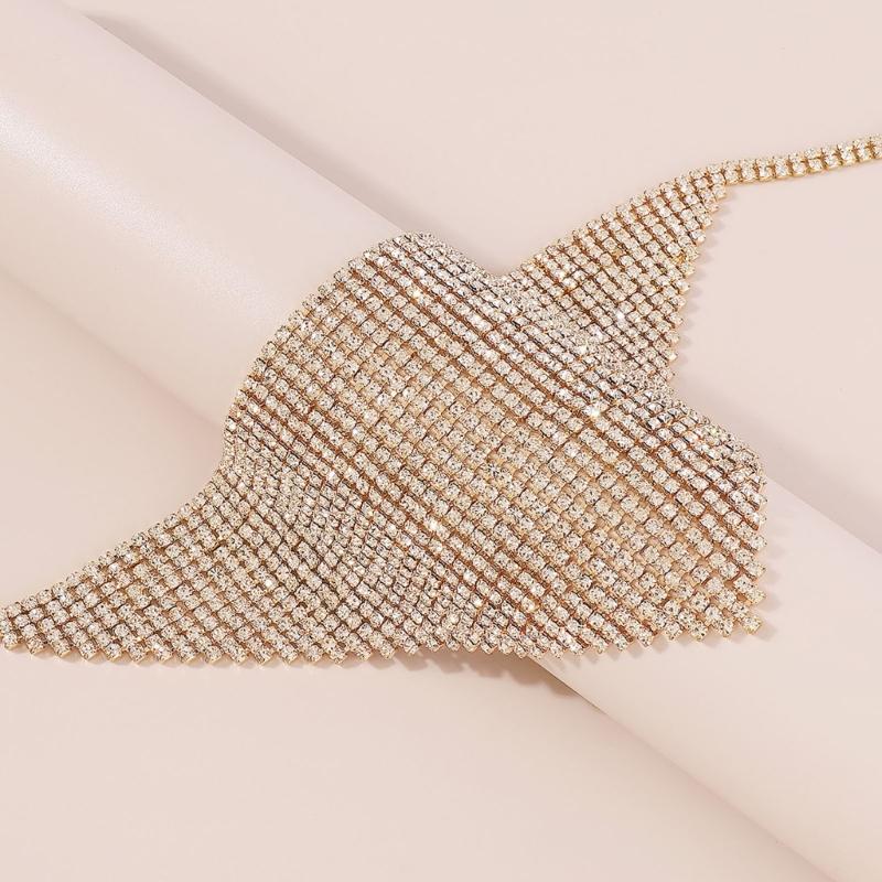 Retro Multi-row Flash Diamonds Bib Necklace Exaggerated Geometric Triangle Full Rhinestones Clavicle Chain for Female