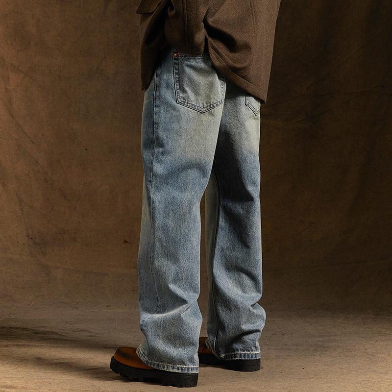 High Street Trend Jeans Boys American Retro Washed Old Straight Versatile Micro La Casual Denim Trousers