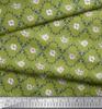 Soimoi Green Poly Crepe Fabric Azalea & Peony Damask Print Fabric by metre 42 Inch