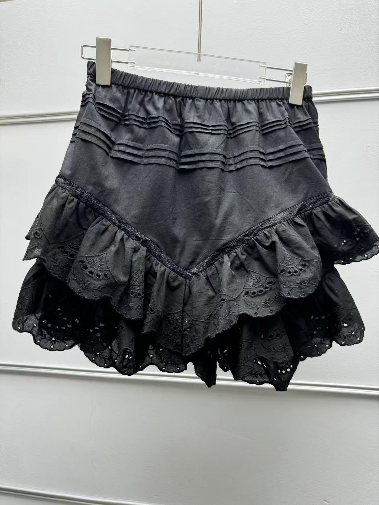 Nan You Women s Lace Patchwork Puff Sleeve Pleated Shirt with Ruffle Skirt Pants Small