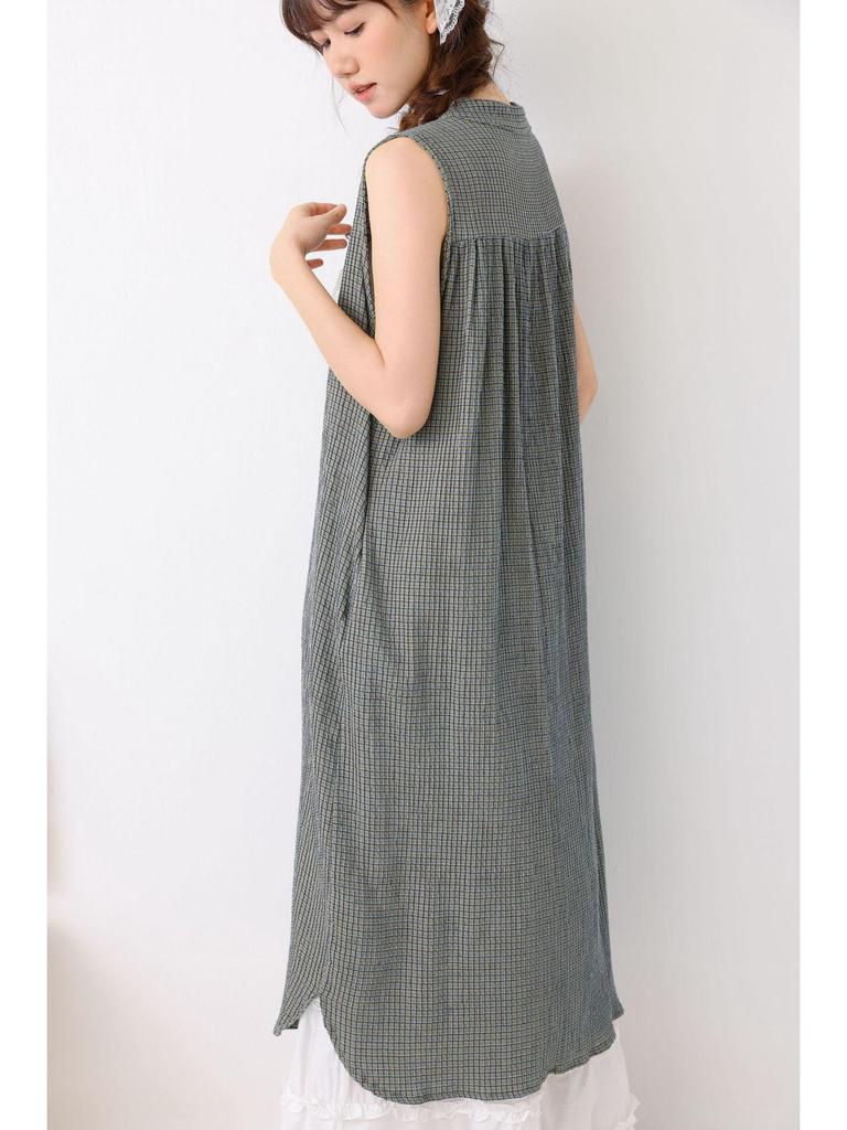 2026 Spring/Summer Mori-kei Check Sleeveless Bubble Dress for Women - Loose & Versatile Casual Vest Style