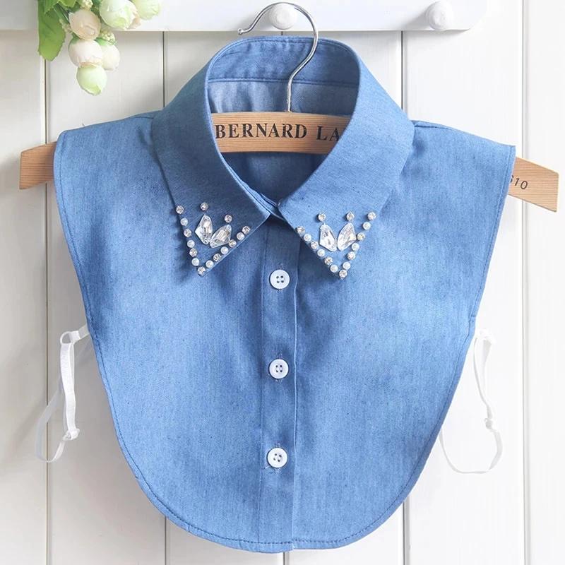 Fashion Denim V Neck Faux Cols Detachable Collar Lace Fake Collars for Women Shirt False Blouse Tie Lapel Shirt Accessories