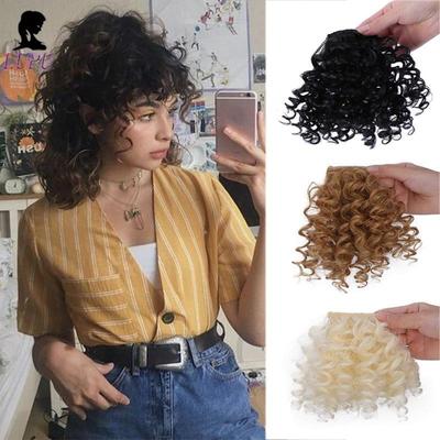 Afro Kinky Kıvırcık Saçak Patlama Peruk Uzantıları Kadınlar Için Doğal Siyah Saç Parçaları Isıya Dayanıklı Fiber Sentetik Klipsli Saç