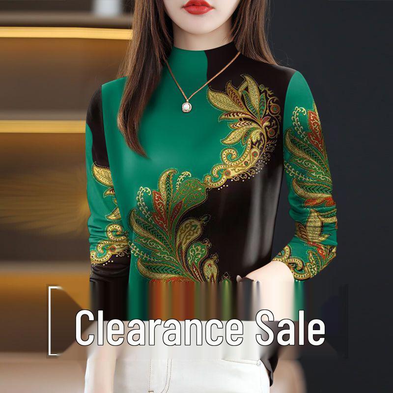 

Mid-Age & Elderly Women s Fleece-Lined Long Sleeve Printed Tummy-Covering Top 2XL for 125-140