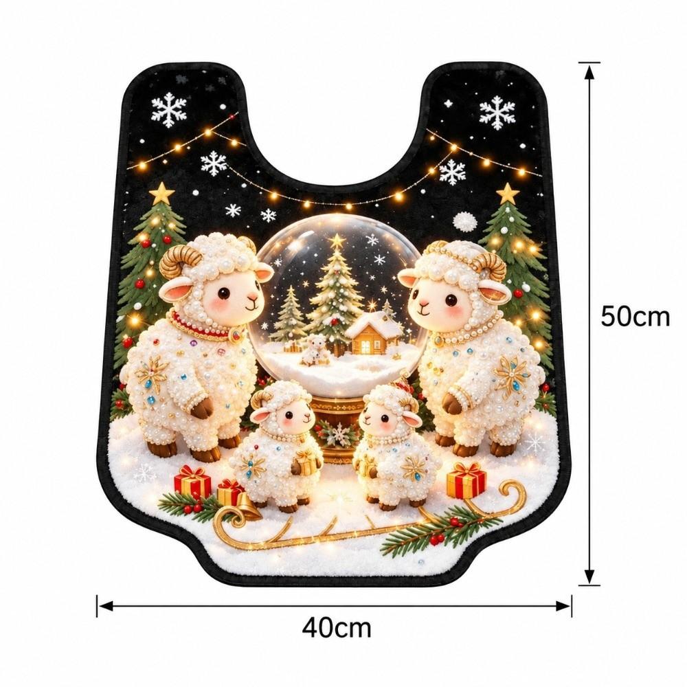 Absorbent Bathroom U-shaped Mat Christmas Theme Bath Mat Fun Toilet Floor Rug Household