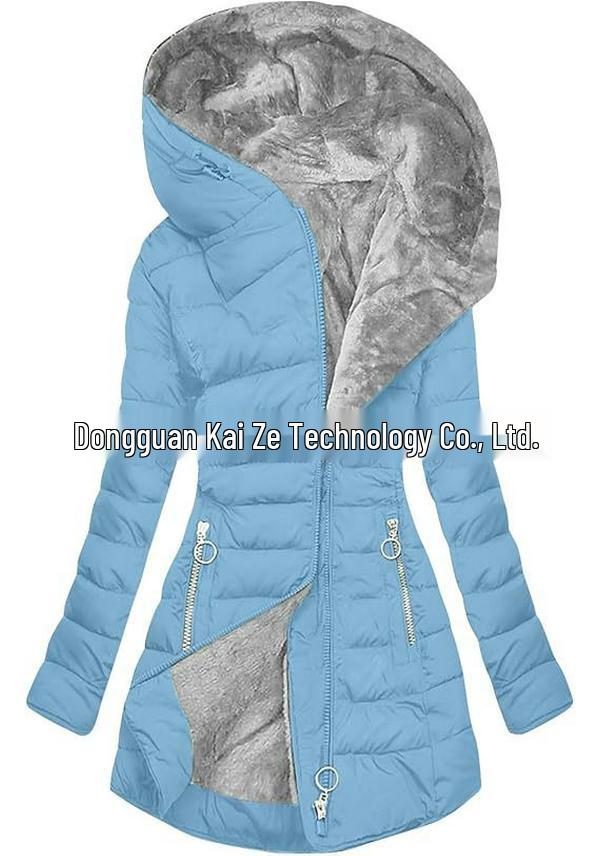 Mid-Length Slimming Hooded Jacket - Women's Thickened Cotton with Velvet Lining