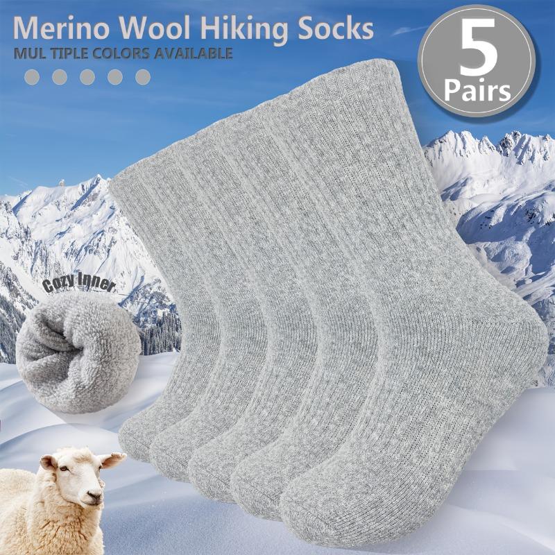 5 Paia Calzini da Trekking in Lana Merino, Termici Caldi Invernali Spessi Ammortizzati Traspiranti Calzini da Equitazione da Uomo e da Donna, Essenziali per l'Inverno