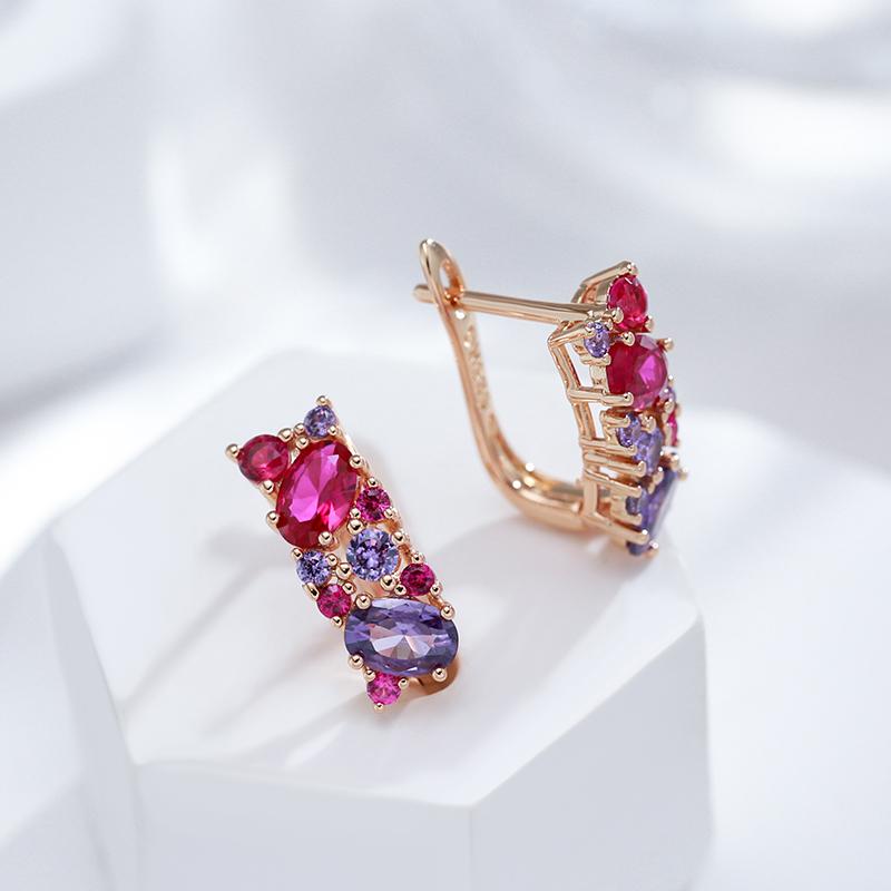 New Vintage Purple Natural Zircon Earrings For Women  Rose Gold Color Ethnic Wedding Jewelry Daily Party Accessories