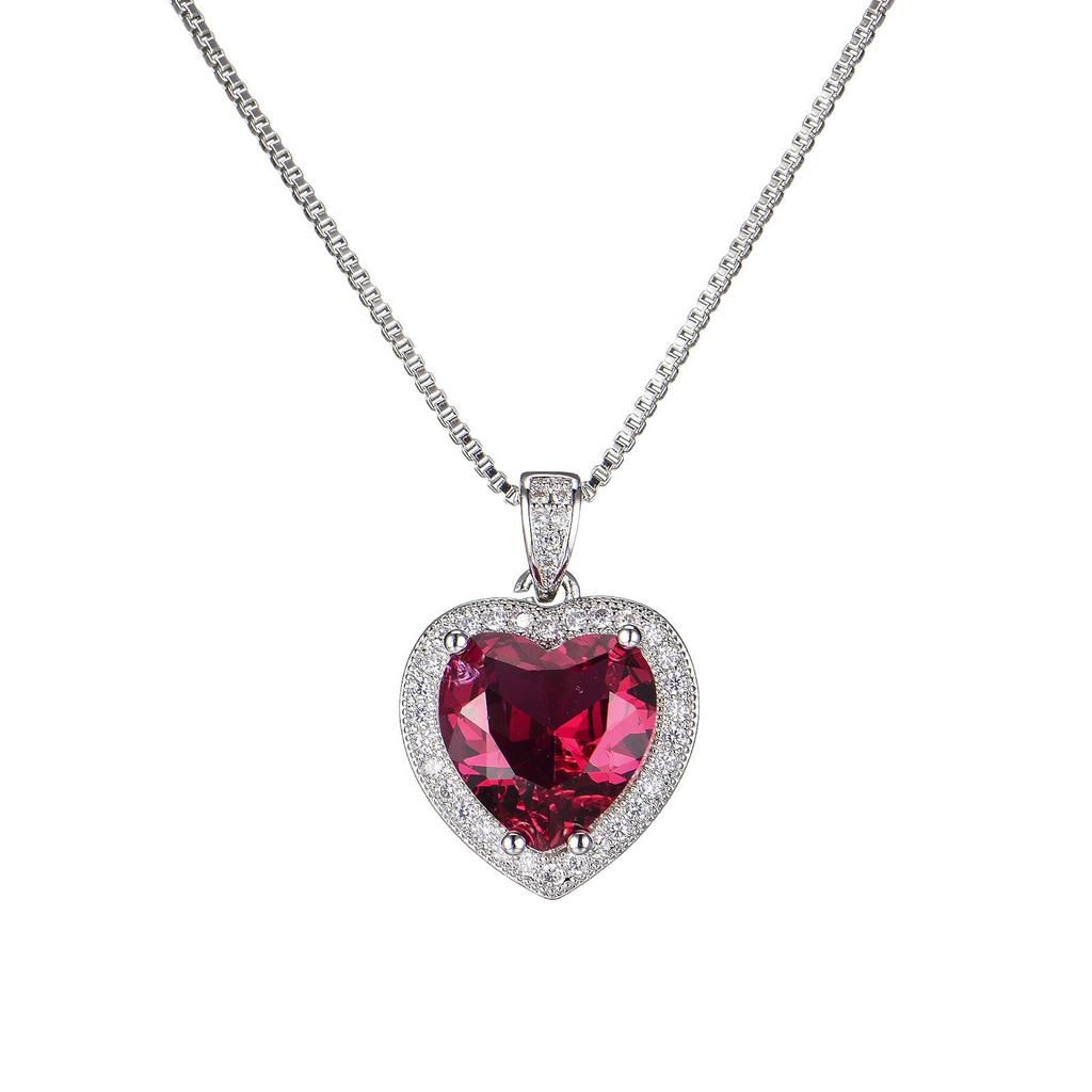New exaggerated European and American heart-shaped simulated ruby tourmaline encrusted zircon love pendant women's fashion necklace