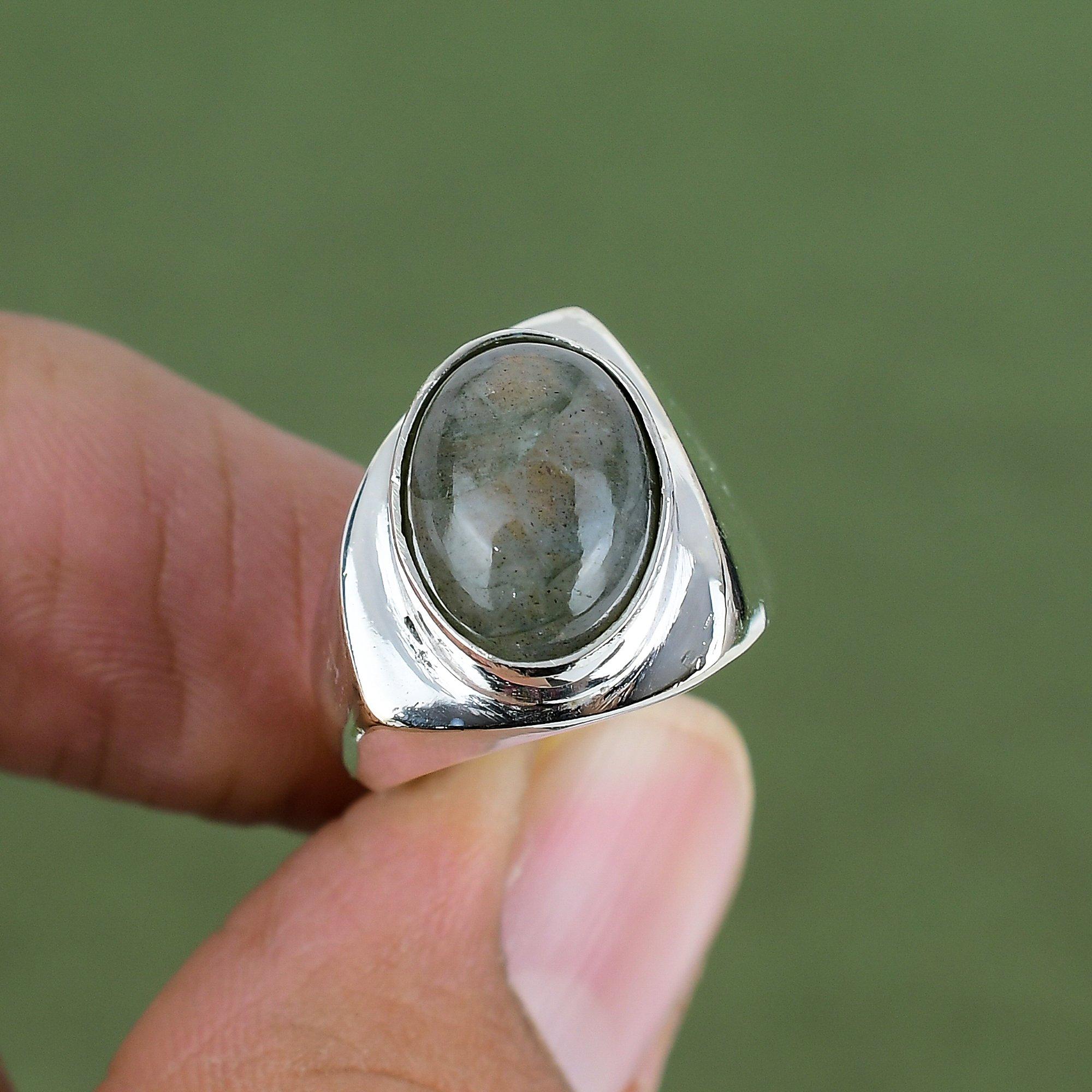 Кольцо с лабрадоритом Кольцо из стерлингового серебра 925 пробы Ручная работа Изящные украшения Кольцо с натуральным камнем Украшения с лабрадоритом В качестве подарка Доступно по размеру кольца 6 US