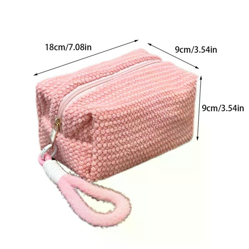 2026 New Ins Sweet Girl Candy Color Plush Large Capacity Makeup Bag Washbag Travel Portable Handheld Small Storage