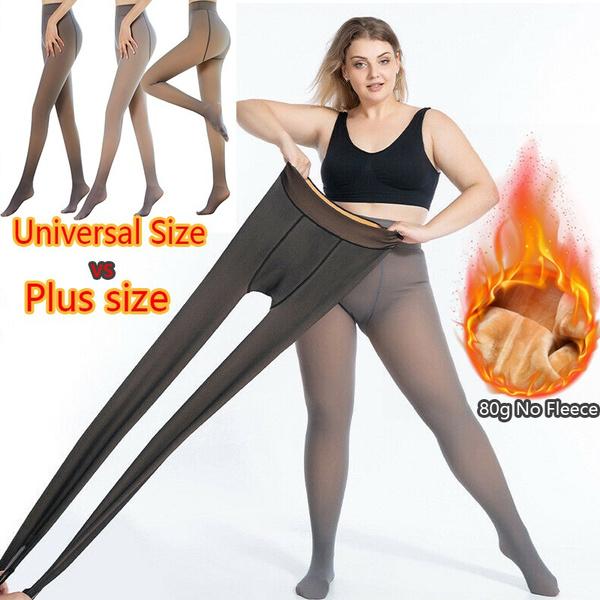 Fleece Lined Tights Women Leggings Thermal Pantyhose Fake Translucent Tights High Waisted Winter Warm Sheer Tight ( 80g No Fleece)