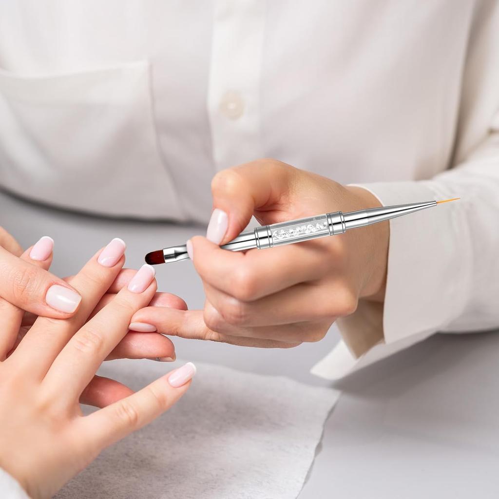 2 Pcs Double Ended Nail Builder Gel Brush, Hard Gel Nail Brush French Tip Brushs Liner Brushes Nails Drawing Brushes for Design