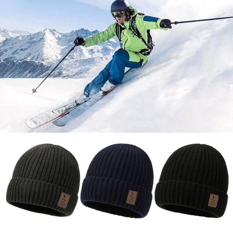 Winter Soft Knitted Hat Windproof Fleece-Lined Ear Protection Cap Thick Warm Beanies Hat Outdoor