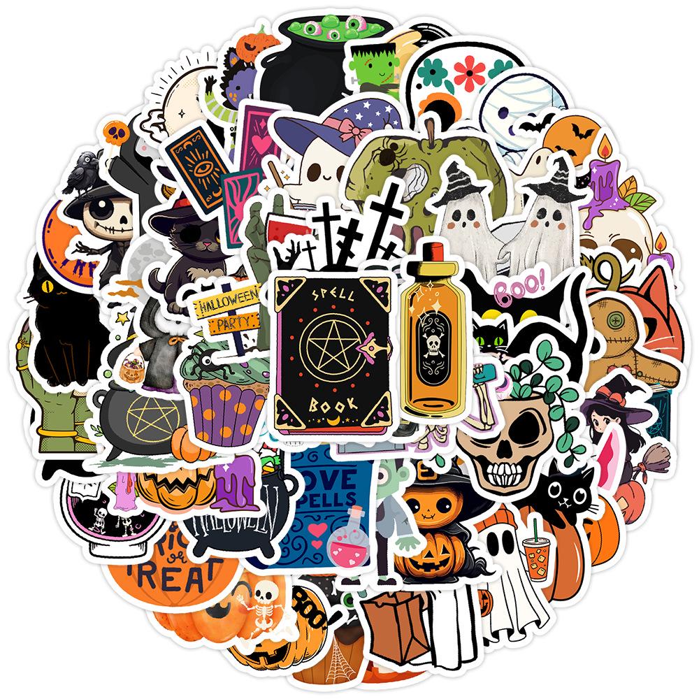 50pcs Halloween Cartoon Graffiti Waterproof Stickers for Water Bottles & Computers