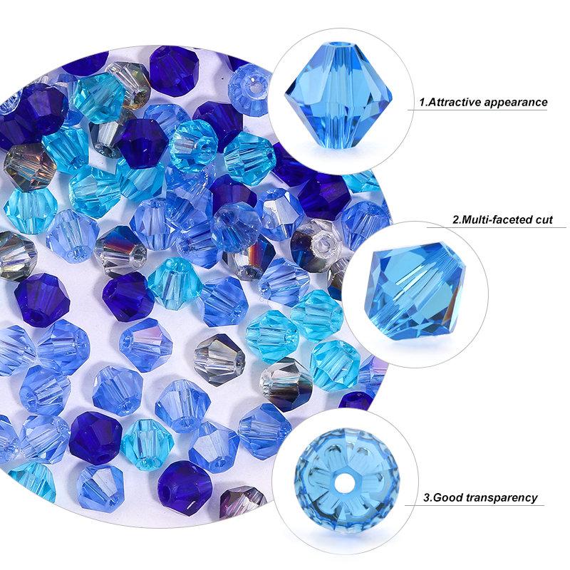 200 Pièces 4MM Perles de Verre Forme Cônes Cristaux Facettés pour la Fabrication de Bijoux Bracelet Collier Boucles d'Oreilles Perles DIY