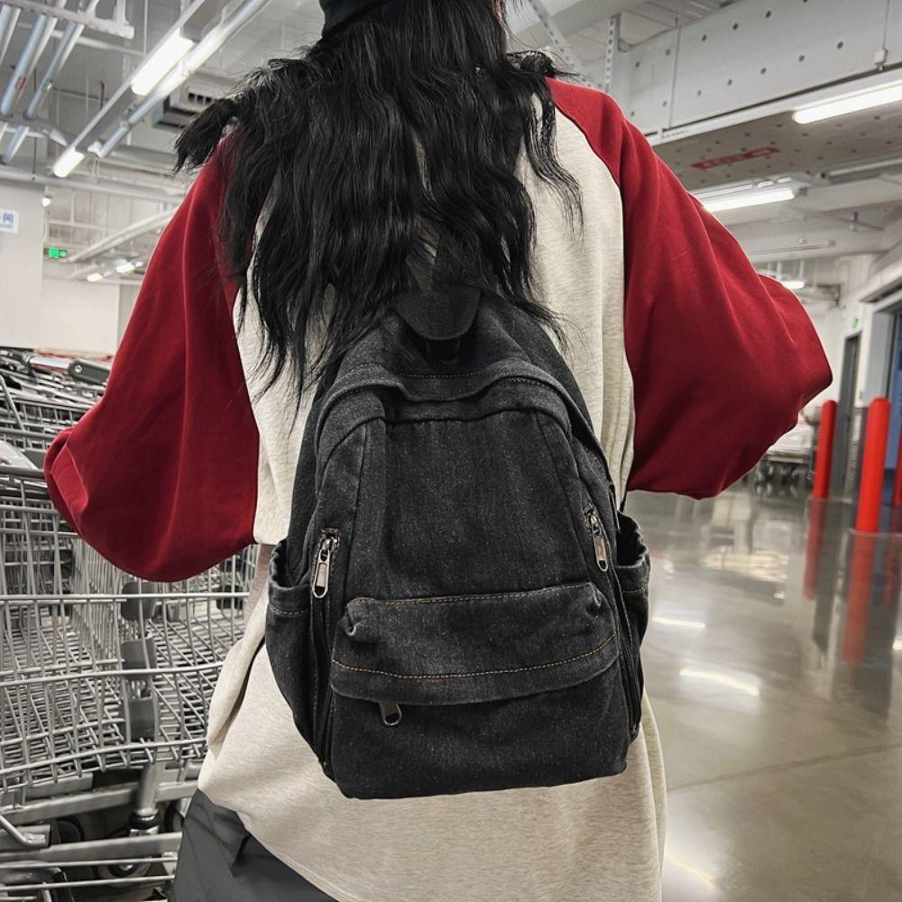 Street Style Vintage Handbag Japanese Style Solid Crossbody Bag Simple Denim Backpack  Outdoor