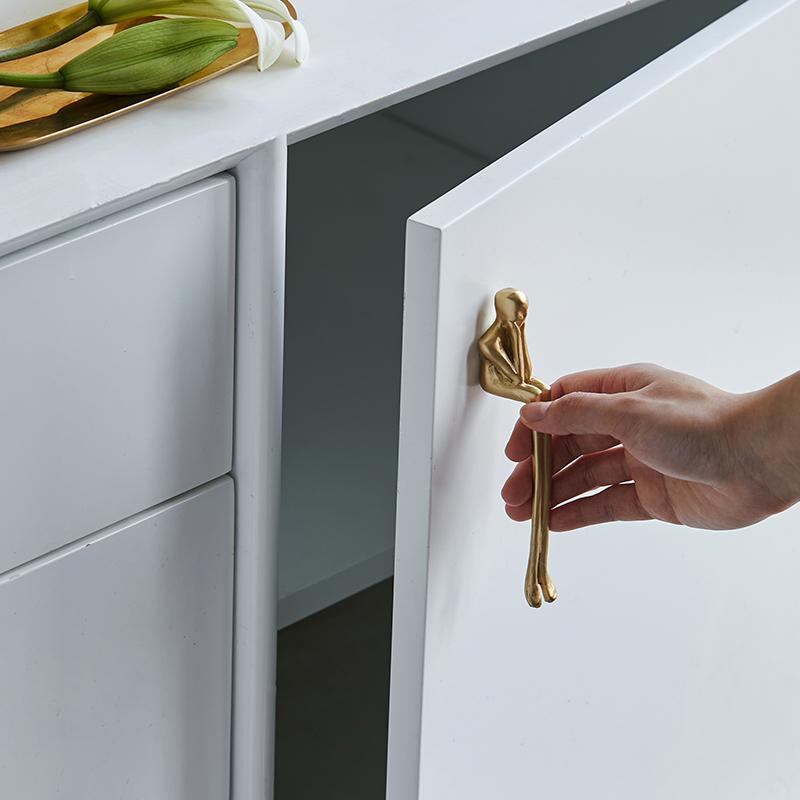 Brass Handle Nordic Modern Simple Wardrobe Door Cabinet Drawer Luxury Humanoid Copper Cabinet Creative Long Handle Drawer Knobs