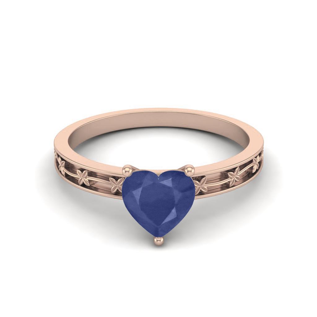 1.00 Cts Heart Sapphire Cz 925 Sterling Silver Rose Vermeil Solitaire Flower Engraved Shank Women Wedding Ring
