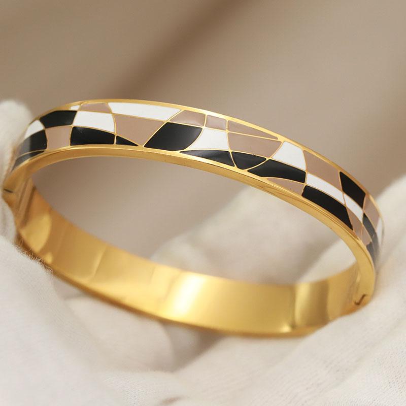 316L Classic Stainless Steel Oil Painting Flower Bracelet for Women Elegant Bangles Rust-proof Geometric Bangle Wrist Jewelry