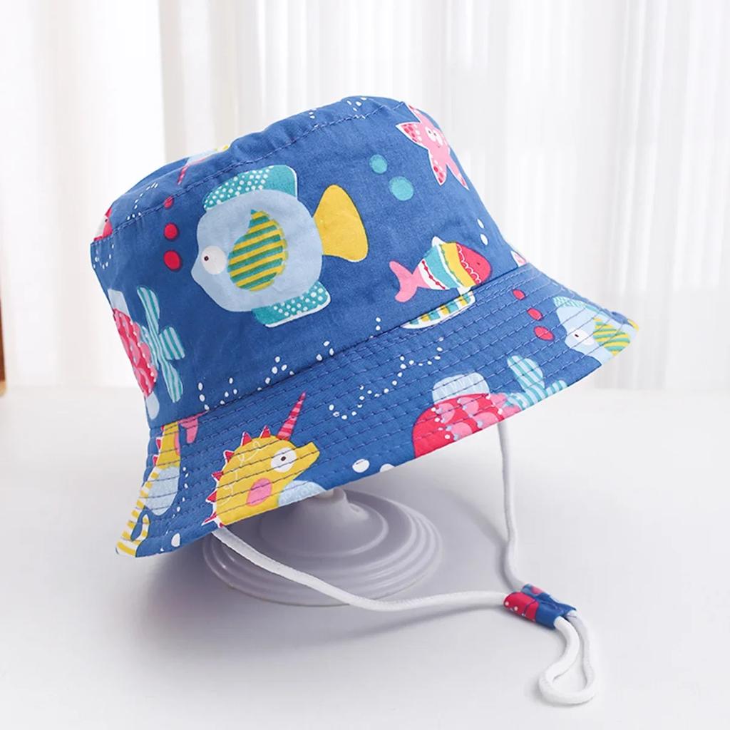Baby Sun Hat Summer Kids Cartoon Dinosaur Print Soft Cotton Bucket Hat For Girls Boys Panama Beach UV Protection Cap Children