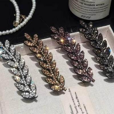 Elegant Shiny Crystal Hair Clips Fashion Wheat Feathery Rhinestone Hairclip Hair Tools Hairpins Wedding Headwear Accessory