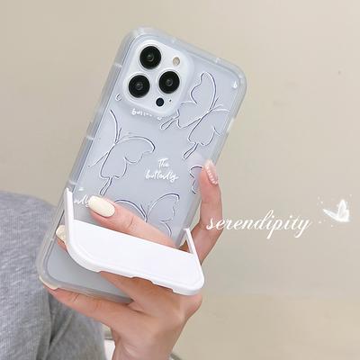 Ins Line Butterfly Phone Case For Iphone 11 12 Promax 13 Pro Max 8 7 Plus Xsmax X Xr Stand Holder Cute Cartoon Back Cover Capa