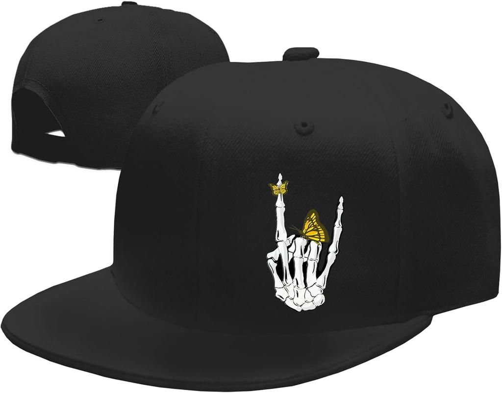 Snapback Hat for Unisex Flat Bill Hats Unisex Skull Hat Skeleton Black Baseball Cap Hip Hop Mountain Travel Fitted Hat