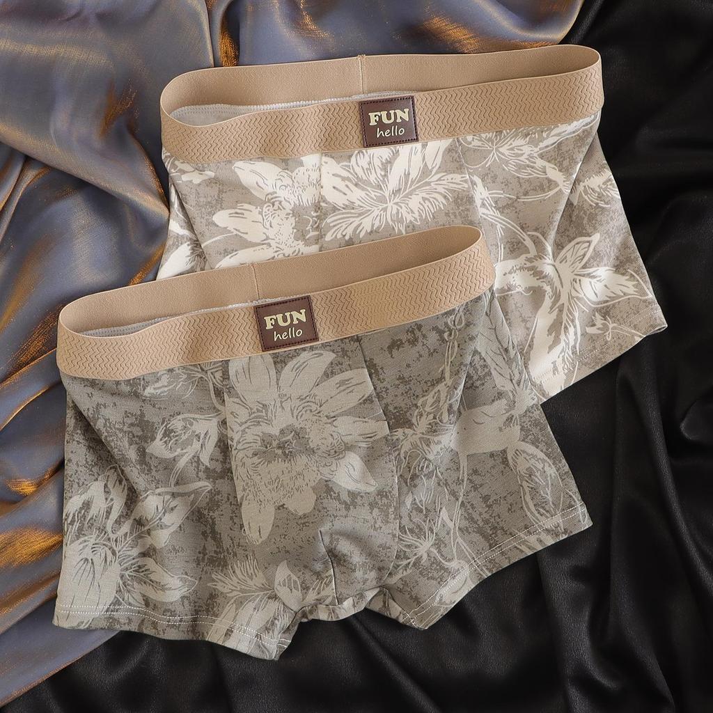 10A Antibacterial Men's Ethnic Print Breathable Boxer Briefs Shorts