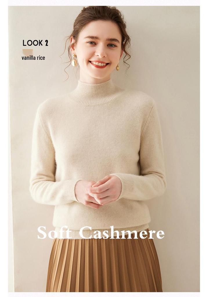 Autumn & Winter Women's Cashmere High-Neck Thick Knit Slim Pullover Sweater